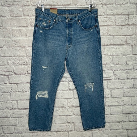 Levi’s 501 Original Cropped Distressed Denim Jeans NWT - Picture 4 of 15